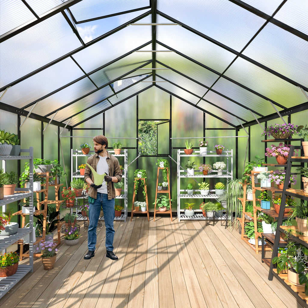 MUCHANT 10x12 FT Greenhouse for Outdoors, Walk-in Large Aluminum Frame Greenhouse with Quick Setup Structure and Roof Vent for Garden Backyard, Black