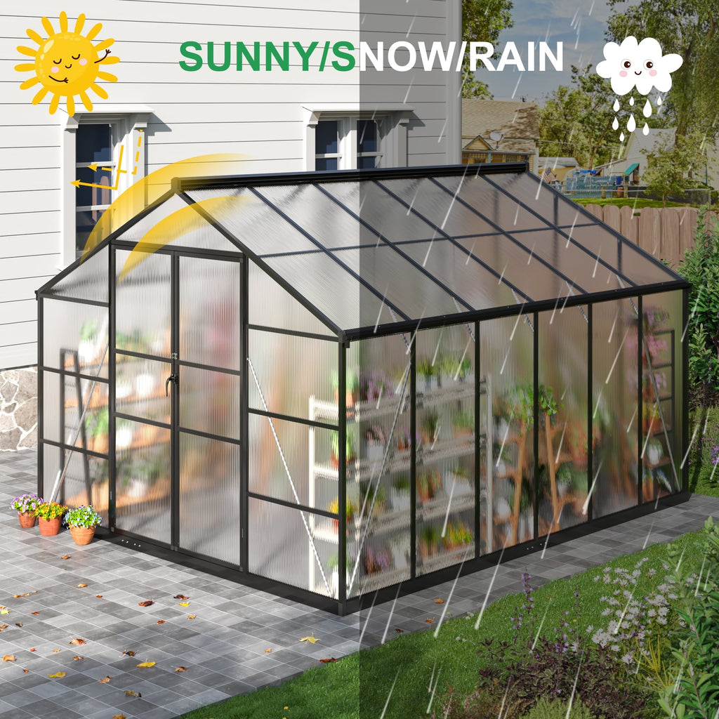 MUCHANT 10x12 FT Greenhouse for Outdoors, Walk-in Large Aluminum Frame Greenhouse with Quick Setup Structure and Roof Vent for Garden Backyard, Black