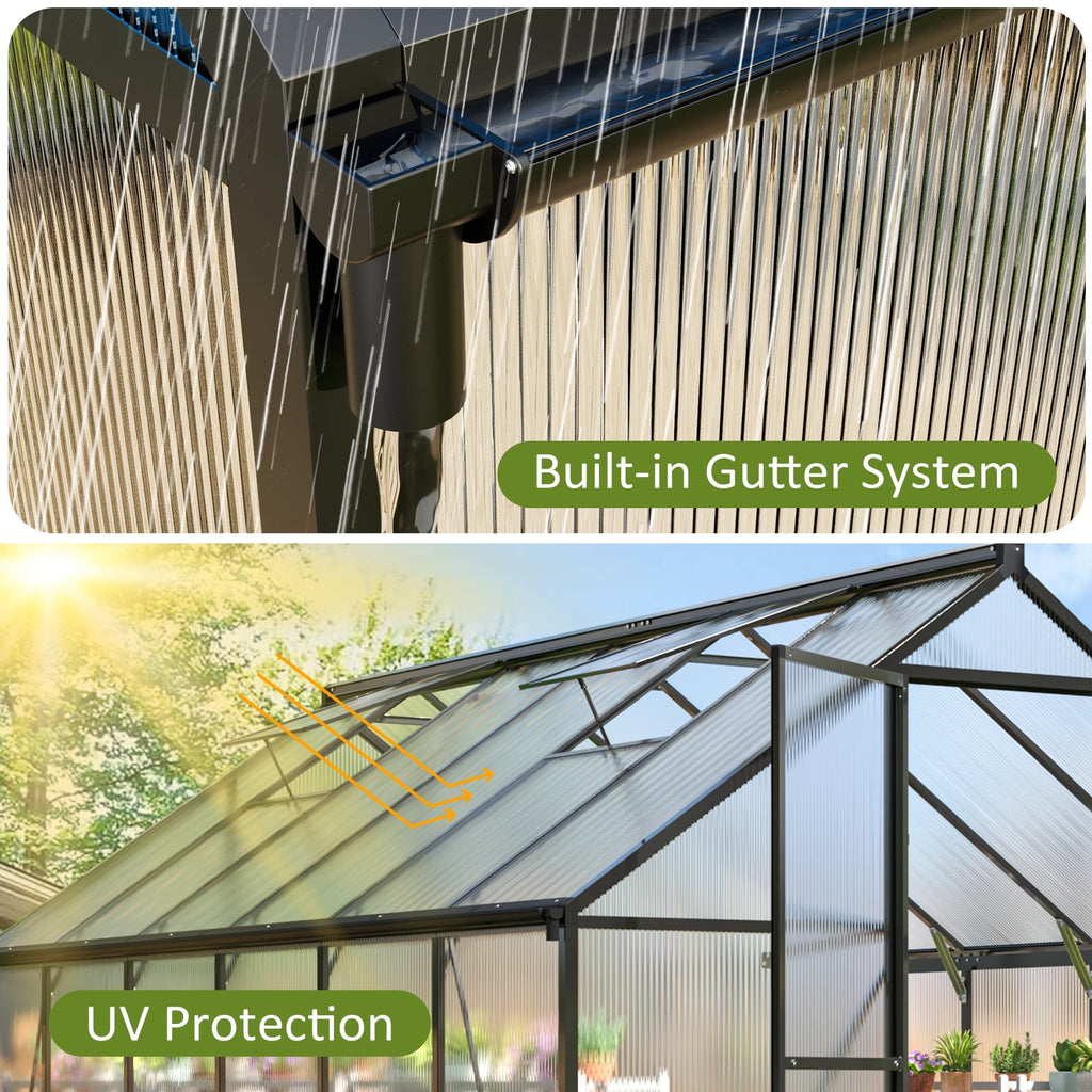 NETAJE 12'x8' Outdoor Greenhouse, Walk-in Polycarbonate Green House with Aluminum Frame for Backyard