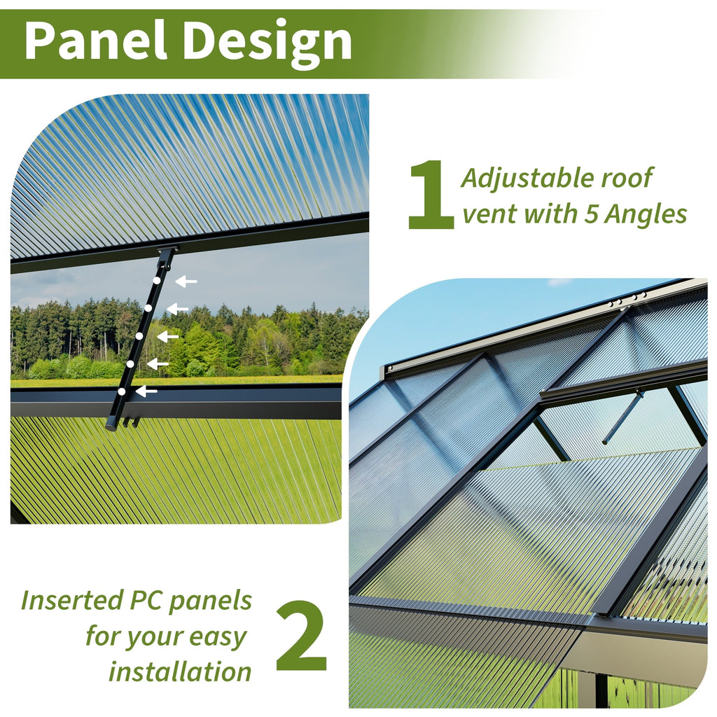 NETAJE 12'x8' Outdoor Greenhouse, Walk-in Polycarbonate Green House with Aluminum Frame for Backyard