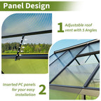 NETAJE 12'x8' Outdoor Greenhouse, Walk-in Polycarbonate Green House with Aluminum Frame for Backyard
