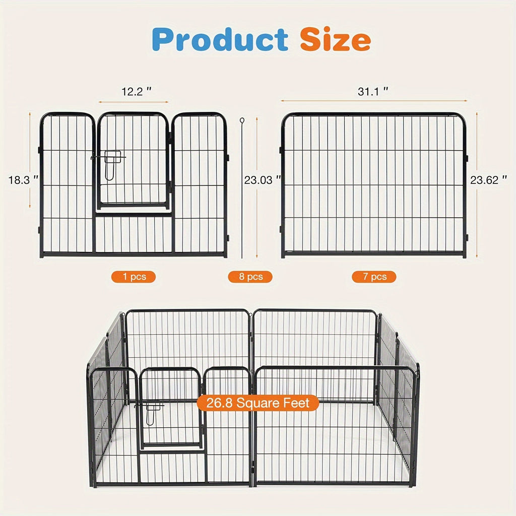 8/16 Panels Dog Playpen Fence for Indoor, Outdoor, Foldable & Portable 24 - 40 Inch Metal Dog Pen