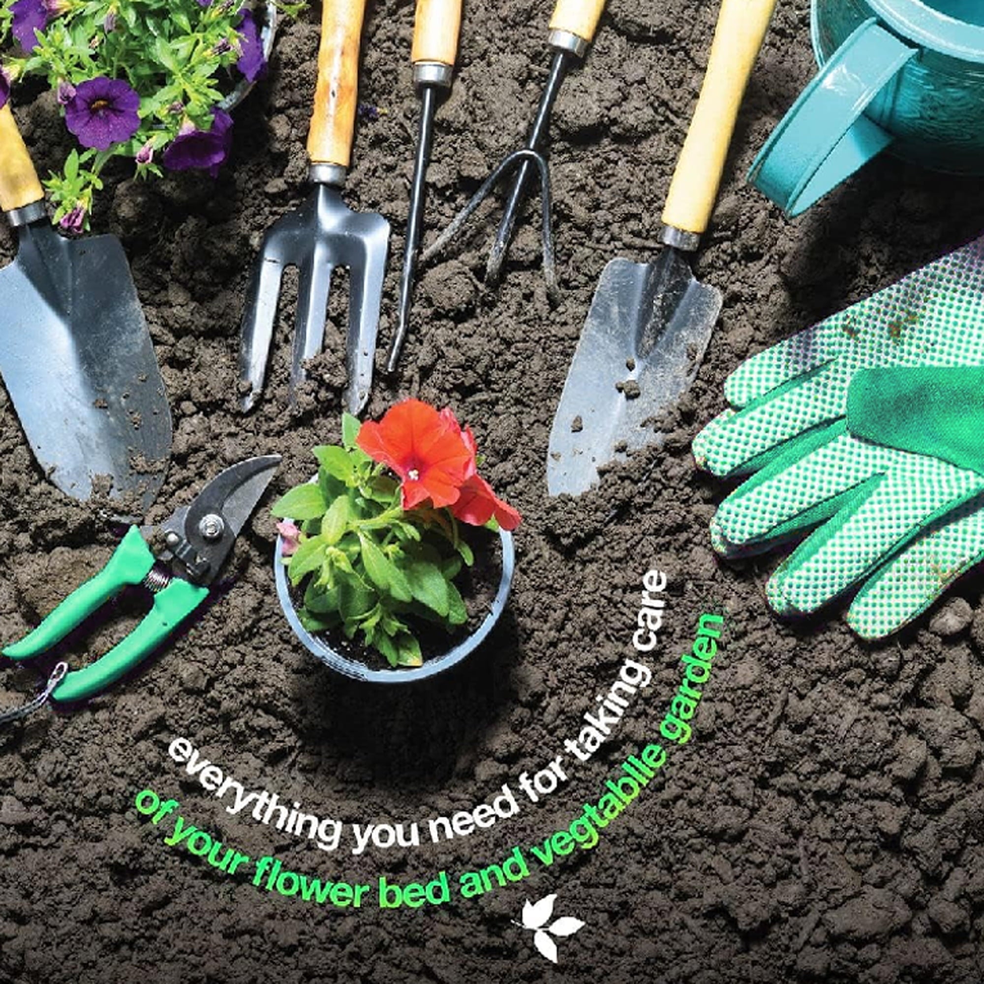 ALLJOY 9 Piece Garden Tools Set with Bag & Gloves,Heavy Duty Gardening Hand Tools Kit,Garden Gifts Supplies for Women Mom