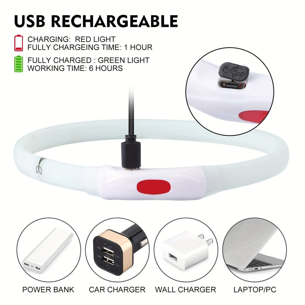 LED Cat Dog Collar, USB Rechargeable Flash Dog Necklace Light, Pet Safety Collar Makes Your Beloved Dogs Be Seen At Night