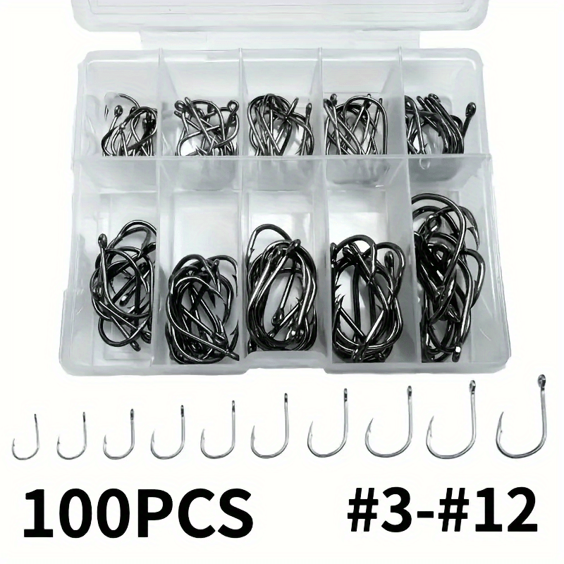 100-Piece Carbon Steel Fishing Hook Set