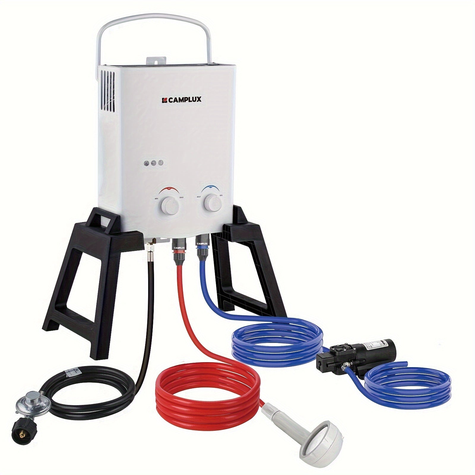 Portable Tankless Water Heater 1.32 GPM Outdoor Camping Propane Gas Water Heater Pump W/Free-standing Stand And Carry Bag, Without Battery