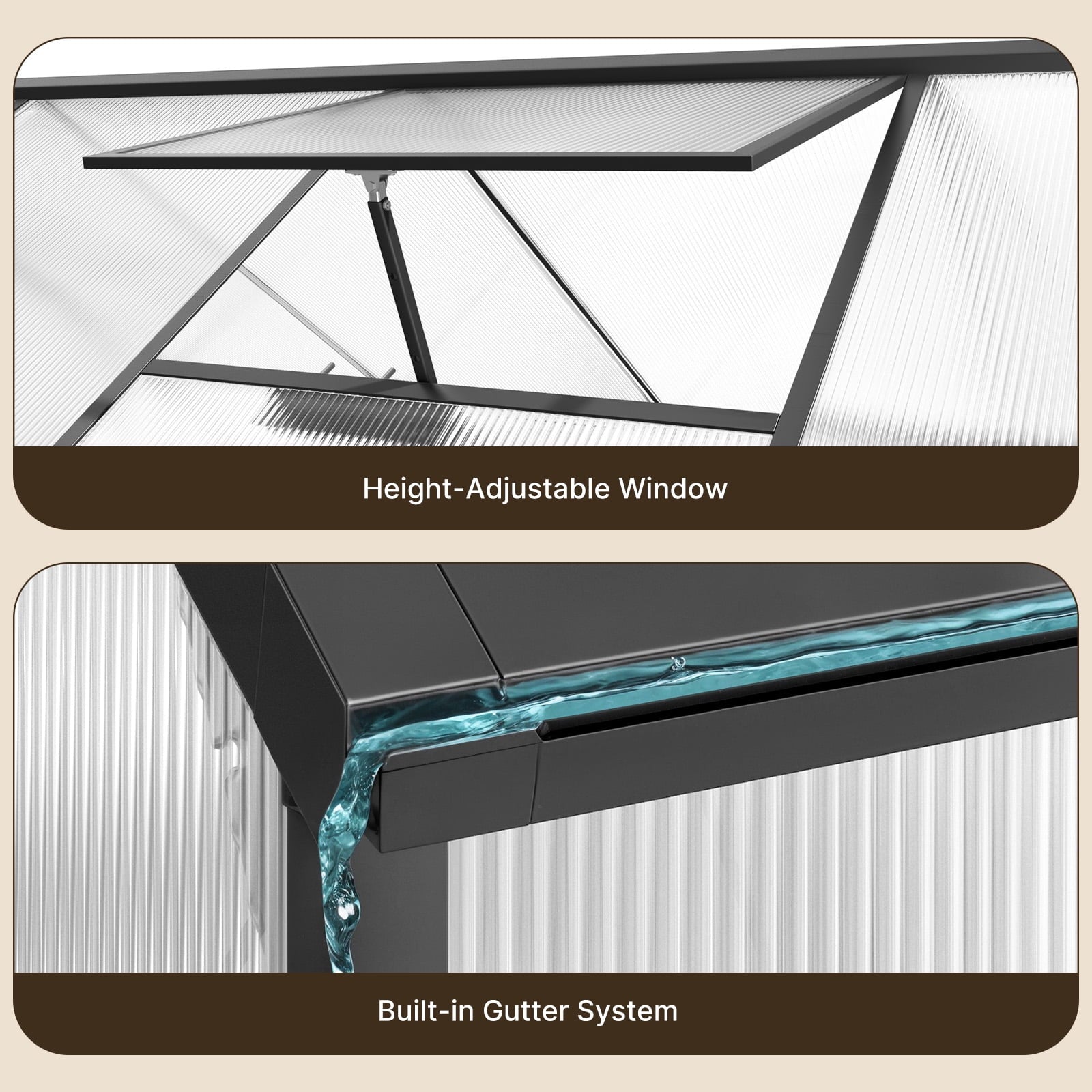 8x6 FT Outdoor Greenhouse, Easy Setup Polycarbonate Greenhouse with Adjustable Roof Vent, Sliding Door, and Durable Aluminum Frame for Backyard Gardening