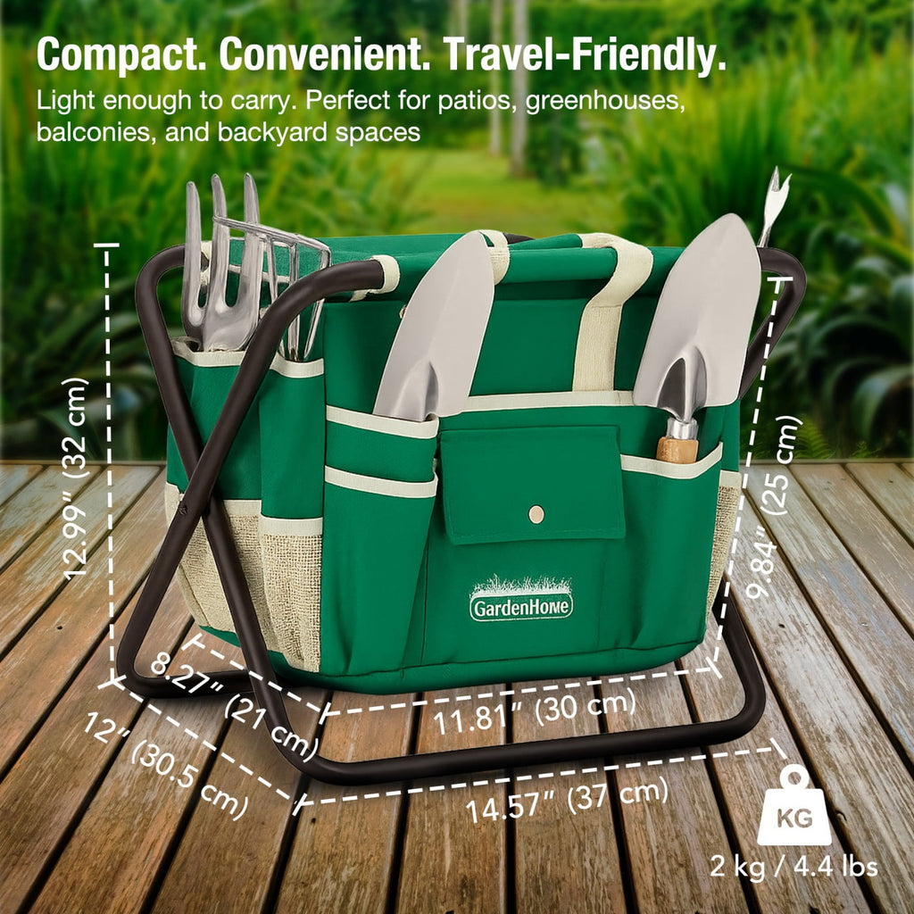 GardenHOME 7-Piece Gardening Tool Kit with Bag and Foldable Stool for All