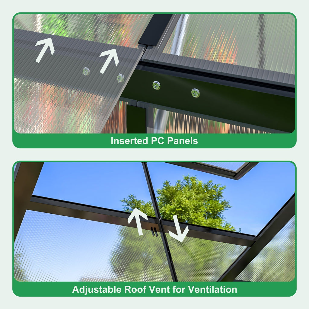 MUCHANT 10x12 FT Greenhouse for Outdoors, Walk-in Large Aluminum Frame Greenhouse with Quick Setup Structure and Roof Vent for Garden Backyard, Black