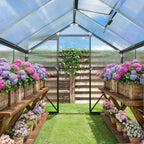 8x6 FT Outdoor Greenhouse, Easy Setup Polycarbonate Greenhouse with Adjustable Roof Vent, Sliding Door, and Durable Aluminum Frame for Backyard Gardening