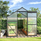 8x6 FT Outdoor Greenhouse, Easy Setup Polycarbonate Greenhouse with Adjustable Roof Vent, Sliding Door, and Durable Aluminum Frame for Backyard Gardening