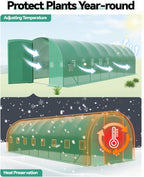 27x10x7 ft Wall in Greenhouse for Outdoor, Large Tunnel Garden House with Swing Door & 16 Mesh Windows, Reinforced Galvanized Steel Frame & Durable PE Cover, Grow Tent for Backyard, Patio