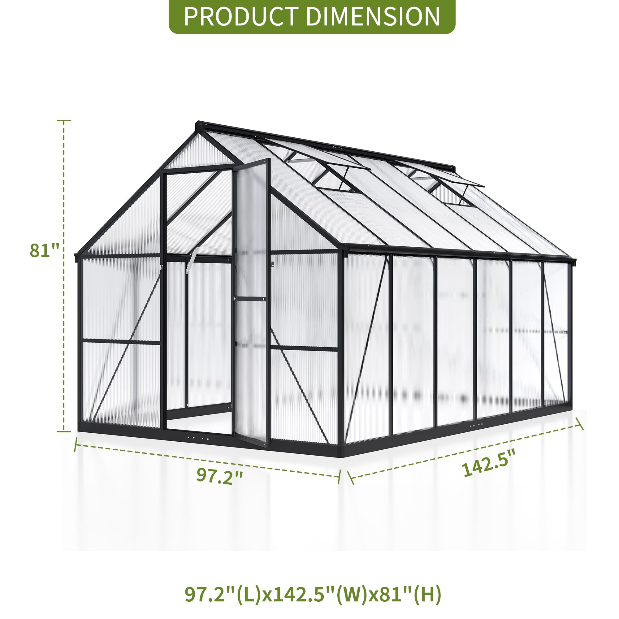 NETAJE 12'x8' Outdoor Greenhouse, Walk-in Polycarbonate Green House with Aluminum Frame for Backyard