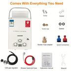 Portable Tankless Water Heater - 6L, 1.58GPM Propane, Overheat Protection