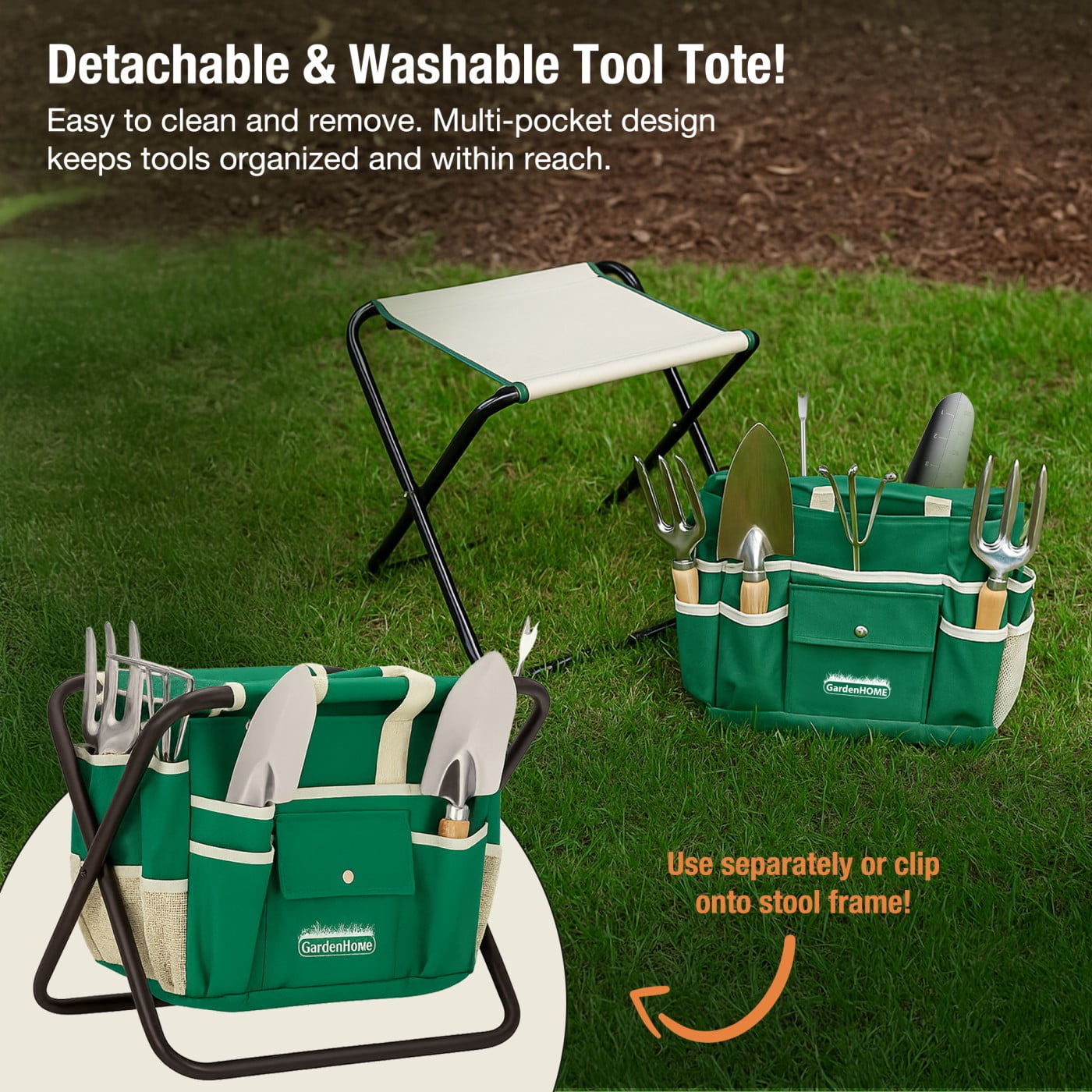 GardenHOME 7-Piece Gardening Tool Kit with Bag and Foldable Stool for All