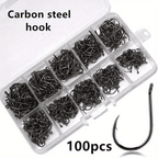100-Piece Carbon Steel Fishing Hook Set