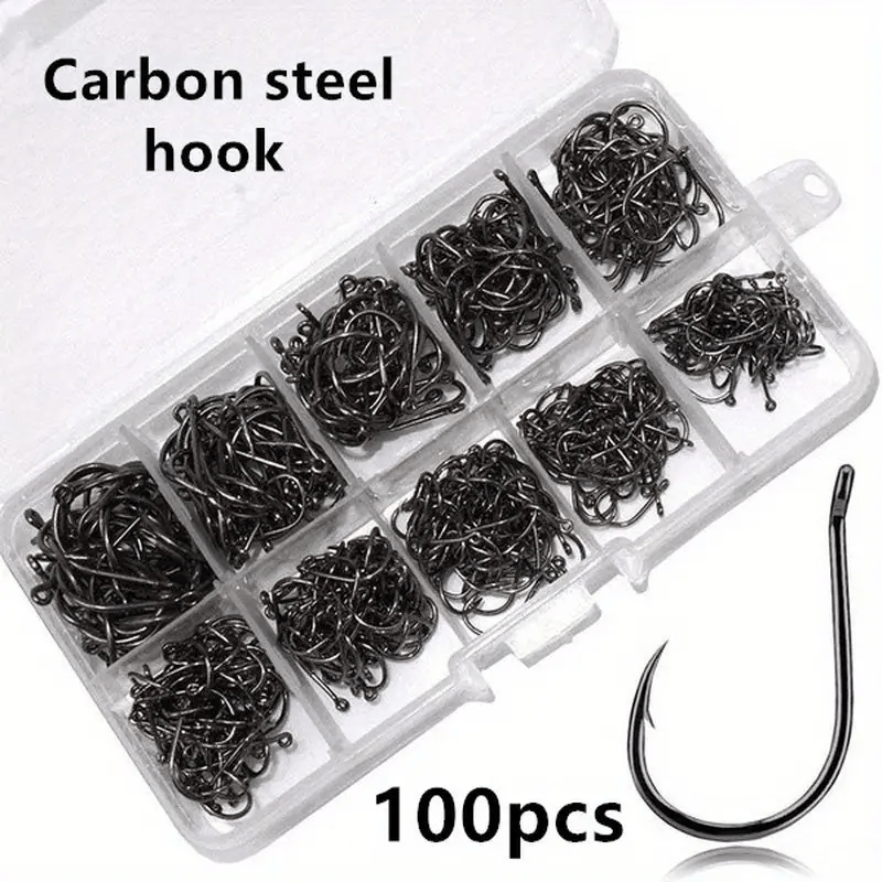 100-Piece Carbon Steel Fishing Hook Set