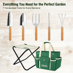 GardenHOME 7-Piece Gardening Tool Kit with Bag and Foldable Stool for All