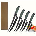 4pcs/Set Fish Cutting Fillet Knife, Non-stick Coating PP+TPR Soft Handle, Stainless Steel Fishing Knife Included Sheath