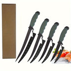 4pcs/Set Fish Cutting Fillet Knife, Non-stick Coating PP+TPR Soft Handle, Stainless Steel Fishing Knife Included Sheath