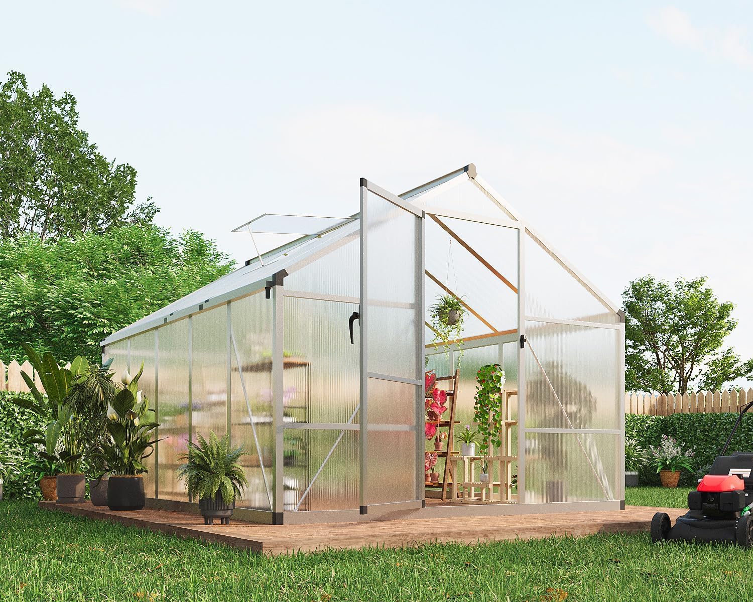 6x10 FT Greenhouse for Outdoors, Polycarbonate Greenhouse with Roof Vent, Ground Nails, Lockable Push Door, Aluminum Large Walk-in Green House for Outside Garden Backyard, Patio, Lawn, Black