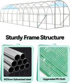27x10x7 ft Wall in Greenhouse for Outdoor, Large Tunnel Garden House with Swing Door & 16 Mesh Windows, Reinforced Galvanized Steel Frame & Durable PE Cover, Grow Tent for Backyard, Patio