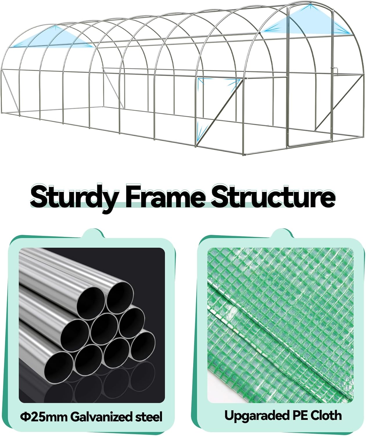 27x10x7 ft Wall in Greenhouse for Outdoor, Large Tunnel Garden House with Swing Door & 16 Mesh Windows, Reinforced Galvanized Steel Frame & Durable PE Cover, Grow Tent for Backyard, Patio