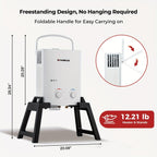 Portable Tankless Water Heater 1.32 GPM Outdoor Camping Propane Gas Water Heater Pump W/Free-standing Stand And Carry Bag, Without Battery