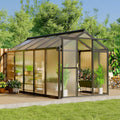 6x10 FT Greenhouse for Outdoors, Polycarbonate Greenhouse with Roof Vent, Ground Nails, Lockable Push Door, Aluminum Large Walk-in Green House for Outside Garden Backyard, Patio, Lawn, Black