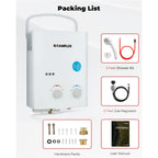 Tankless Water Heater Outdoor, 1.32 GPM Portable Propane Camping Water Heater, 1.32gal