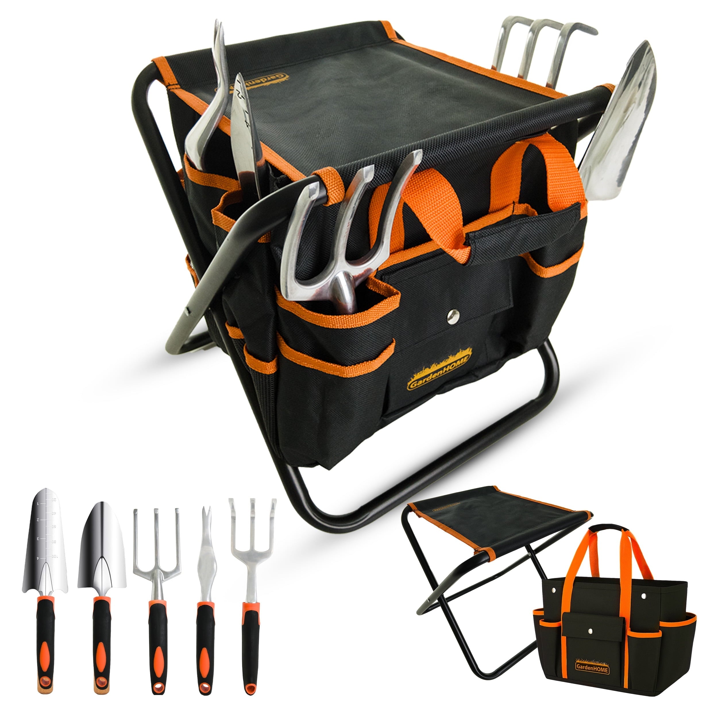GardenHOME 7-Piece Gardening Tool Kit with Bag and Foldable Stool for All