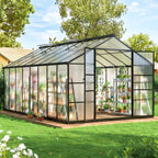 MUCHANT 10x12 FT Greenhouse for Outdoors, Walk-in Large Aluminum Frame Greenhouse with Quick Setup Structure and Roof Vent for Garden Backyard, Black