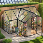 MUCHANT 10x12 FT Greenhouse for Outdoors, Walk-in Large Aluminum Frame Greenhouse with Quick Setup Structure and Roof Vent for Garden Backyard, Black