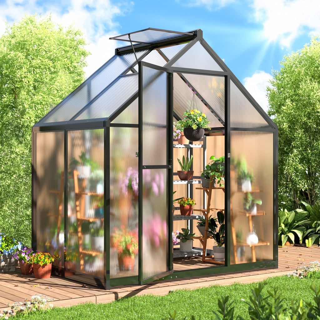 MUCHANT 10x12 FT Greenhouse for Outdoors, Walk-in Large Aluminum Frame Greenhouse with Quick Setup Structure and Roof Vent for Garden Backyard, Black