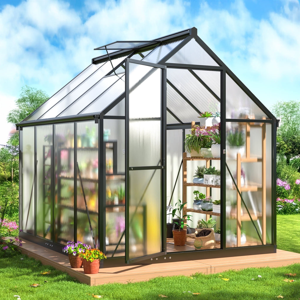 MUCHANT 10x12 FT Greenhouse for Outdoors, Walk-in Large Aluminum Frame Greenhouse with Quick Setup Structure and Roof Vent for Garden Backyard, Black
