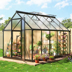 MUCHANT 10x12 FT Greenhouse for Outdoors, Walk-in Large Aluminum Frame Greenhouse with Quick Setup Structure and Roof Vent for Garden Backyard, Black