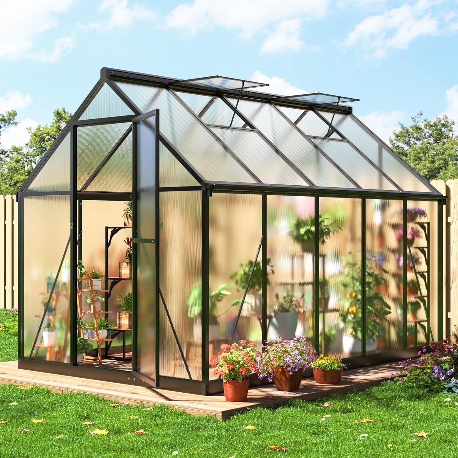 MUCHANT 10x12 FT Greenhouse for Outdoors, Walk-in Large Aluminum Frame Greenhouse with Quick Setup Structure and Roof Vent for Garden Backyard, Black