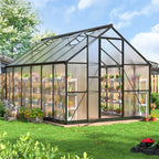 MUCHANT 10x12 FT Greenhouse for Outdoors, Walk-in Large Aluminum Frame Greenhouse with Quick Setup Structure and Roof Vent for Garden Backyard, Black