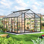 NETAJE 12'x8' Outdoor Greenhouse, Walk-in Polycarbonate Green House with Aluminum Frame for Backyard