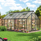 NETAJE 12'x8' Outdoor Greenhouse, Walk-in Polycarbonate Green House with Aluminum Frame for Backyard