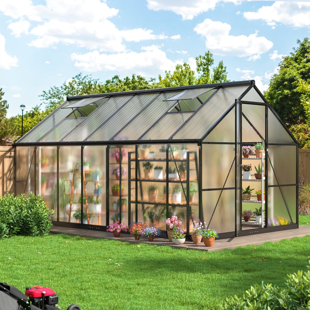 NETAJE 12'x8' Outdoor Greenhouse, Walk-in Polycarbonate Green House with Aluminum Frame for Backyard