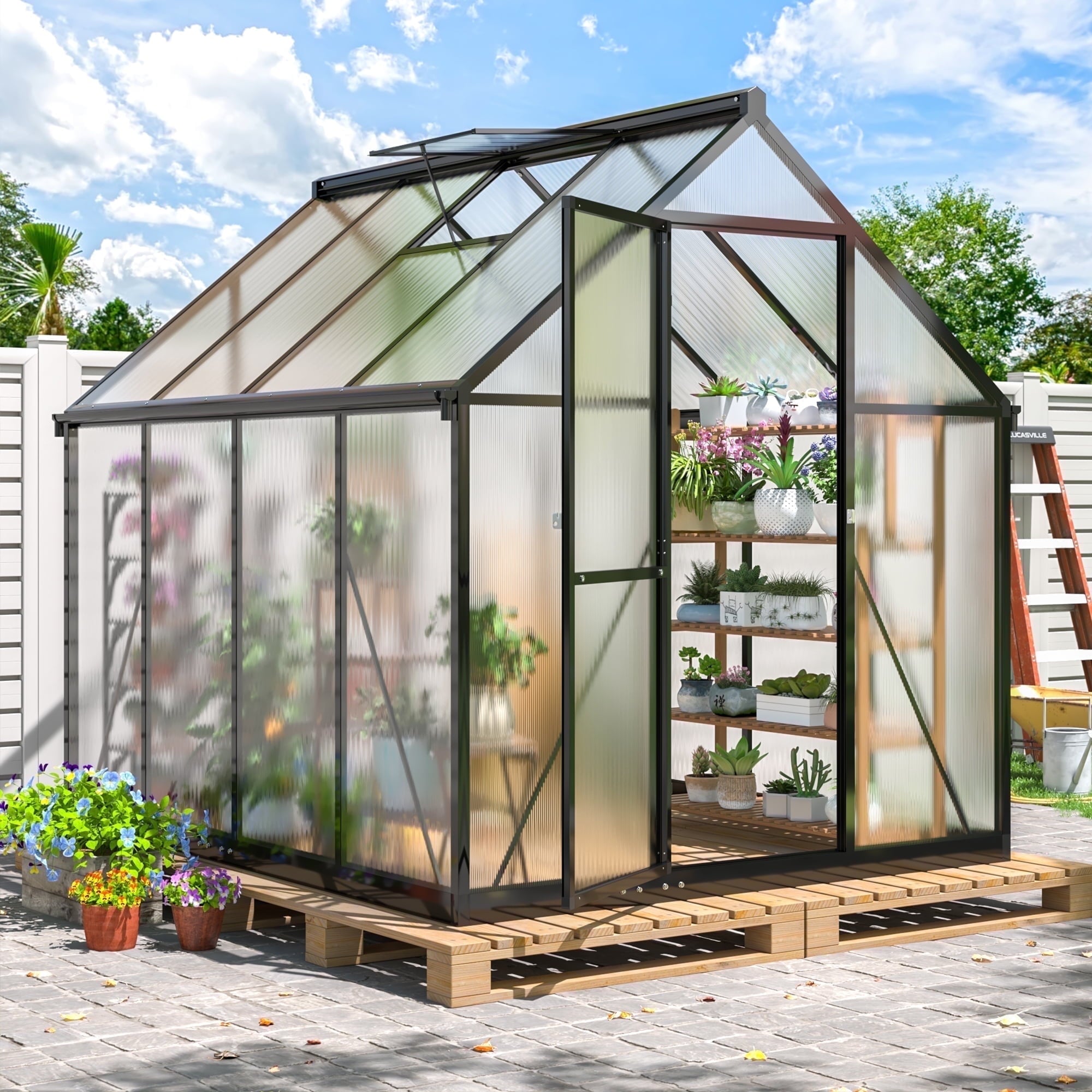 NETAJE 12'x8' Outdoor Greenhouse, Walk-in Polycarbonate Green House with Aluminum Frame for Backyard