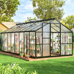 NETAJE 12'x8' Outdoor Greenhouse, Walk-in Polycarbonate Green House with Aluminum Frame for Backyard