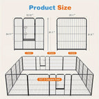 8/16 Panels Dog Playpen Fence for Indoor, Outdoor, Foldable & Portable 24 - 40 Inch Metal Dog Pen