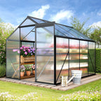 8x6 FT Outdoor Greenhouse, Easy Setup Polycarbonate Greenhouse with Adjustable Roof Vent, Sliding Door, and Durable Aluminum Frame for Backyard Gardening