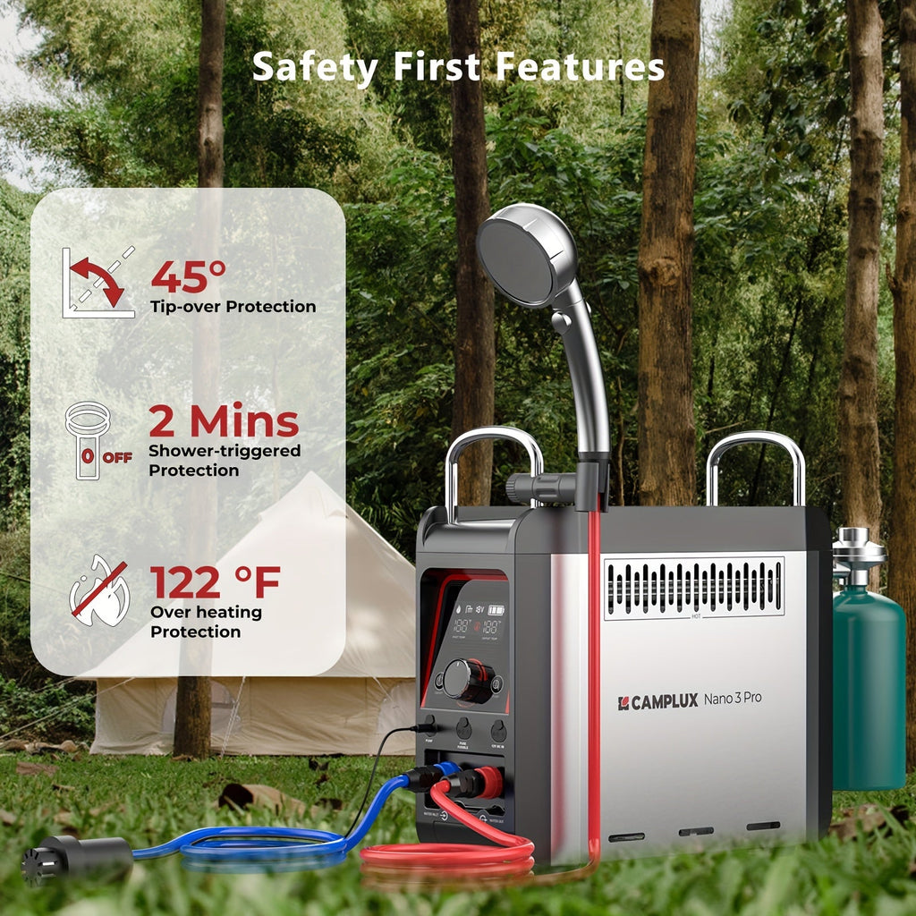 Portable Propane Water Heater & Shower Pump with Built-in 4000mAh Battery – Lightweight, Compact Design, Includes Flexible Charging Options