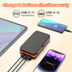 27000mAh Solar Power Bank With 4 Foldable Panels And LED Light, Portable Solar Charger With USB Charging
