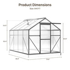 8x6 FT Outdoor Greenhouse, Easy Setup Polycarbonate Greenhouse with Adjustable Roof Vent, Sliding Door, and Durable Aluminum Frame for Backyard Gardening