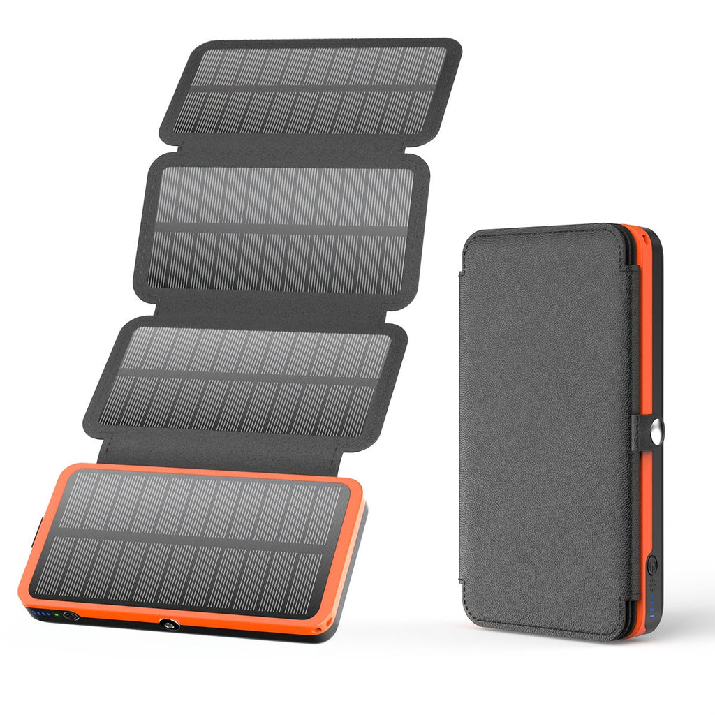 27000mAh Solar Power Bank With 4 Foldable Panels And LED Light, Portable Solar Charger With USB Charging