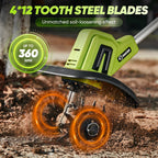 Saker 22V Cordless Tiller Cultivator, 360RPM Electric Garden Tiller with Total 4000mAh Battery, 9-Inch Tilling Width, 6.3-Inch Depth Rototiller for Gardening, Weeding, Soil Cultivation